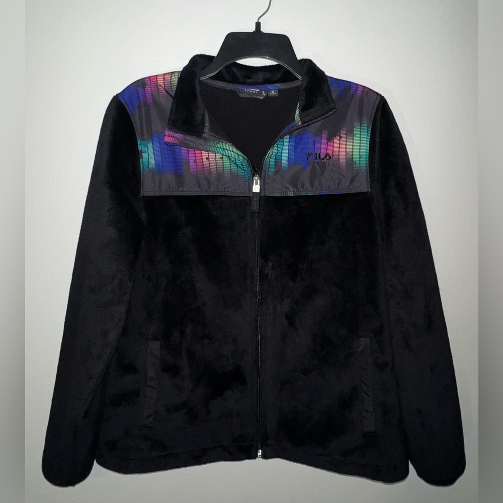 Fila Sport Black Full Zip Fleece Women's Workout Athletic Track Jacket! Size M.
